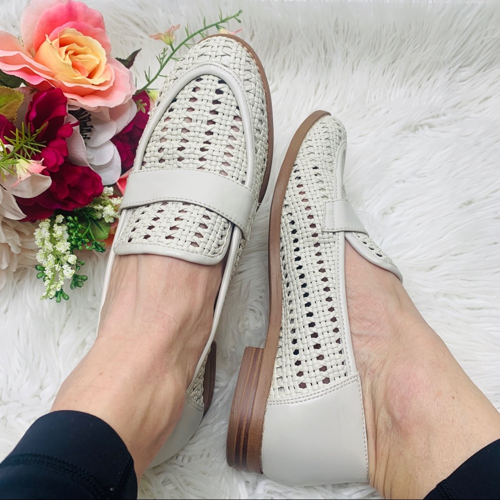 Franco Sarto Women's Woven Leather Loafers in Off-White